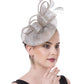 Sinamay Flower Feather Headband Fascinator Wedding Headwear Ladies Race Royal Ascot Pillbox Wedding Cocktail Tea Party Derby Hat for Women(A16-Grey)