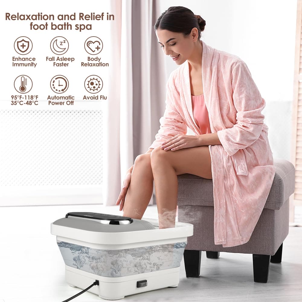 iFedio XL Touch Screen Collapsible Foot Spa with Heat, Bubble and Temperature Control, Foot Bath Massager with Massage Rollers, Foot Soaking Tub, Pedicure Foot spa for Stress Relief (Grey)