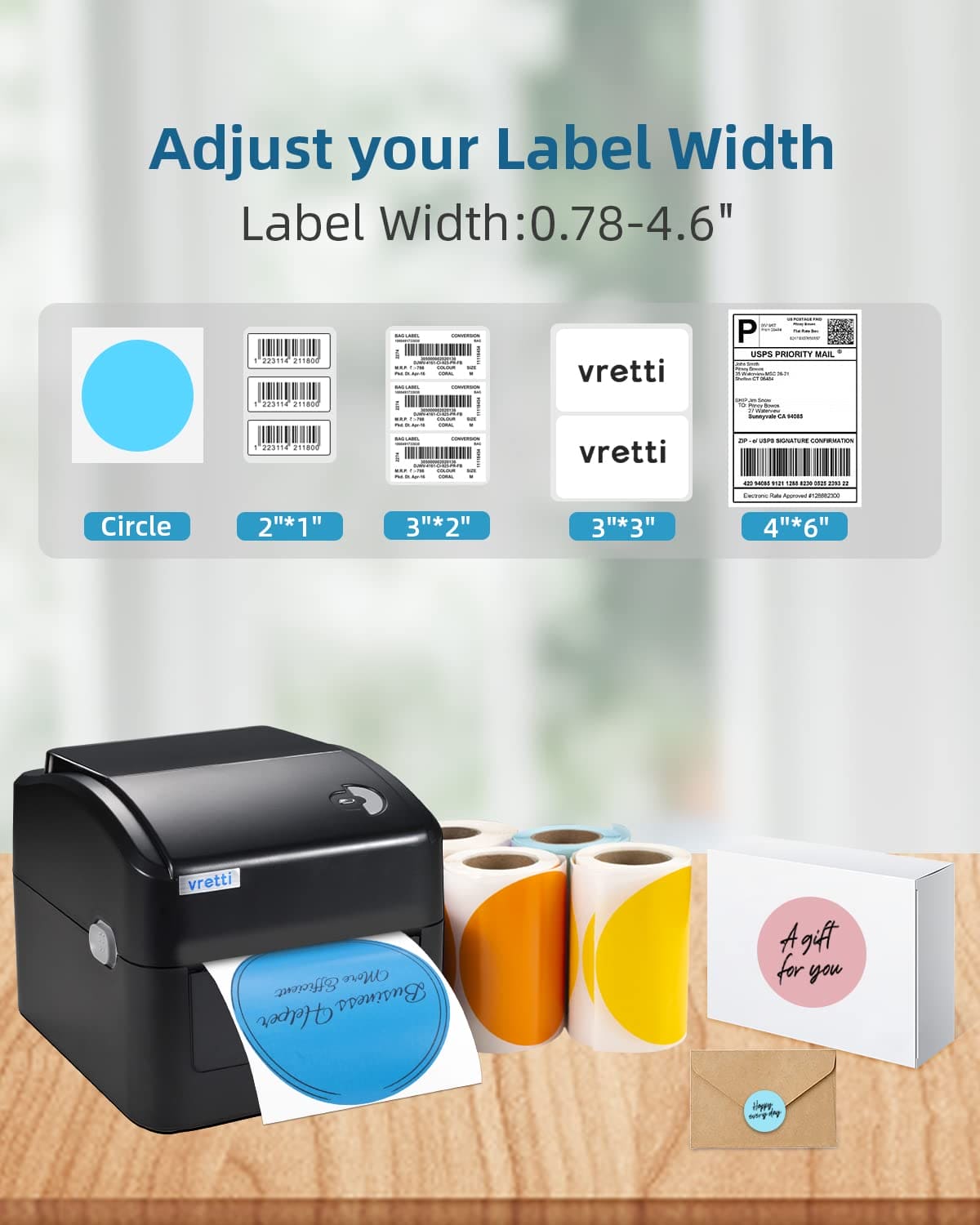 vretti Bluetooth Thermal Shipping Label Printer, Wireless 4x6 Label Printer for Shipping Packages, Thermal Printer Compatible with Ebay, Amazon, USPS, Shopify, Android, iPhone and Windows