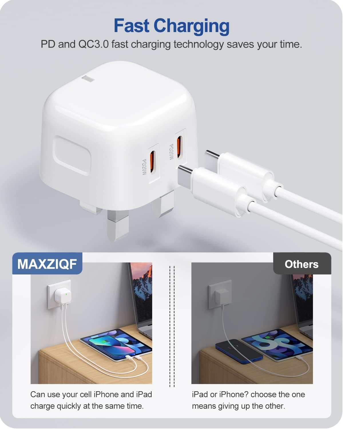 i Phone Fast Charger plug and Cable, [MFi Certified] dual 20W PD USB C Power Adapter with USB C-Lightning*1+USB C-USB C*1 Cable 2M,USB C Wall Charger for i Phone14/13/12/11/X/8/iPad AirPod