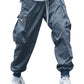 OYOANGLE Men's Casual Drawstring Elastic Waist Flap Pocket Letter Graphic Street Jogger Cargo Pants Dusty Blue L