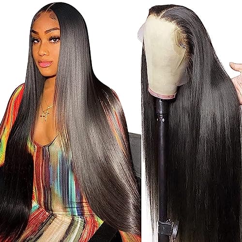 Straight Human Hair Wig for Black Women,13x4 HD Lace Front Wig Human Hair,180 Density Glueless Lace Wig Human Hair Pre Plucked with Baby Hair,Brazilian Virgin Hair Natural Color Lace Frontal Wigs 20"