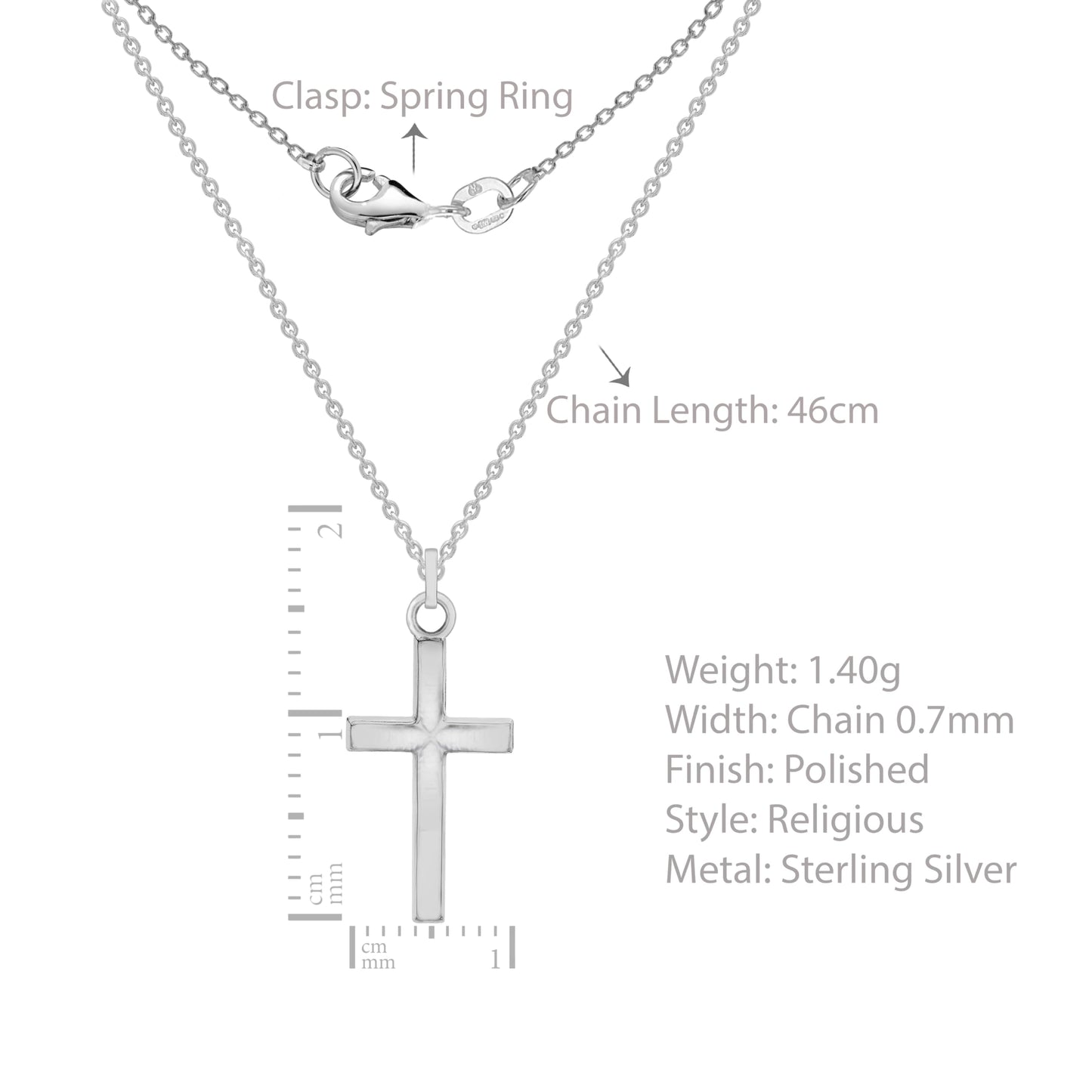 Tuscany Silver Women's Sterling Silver Cross Pendant on Chain Necklace of 46 cm/18 Inch