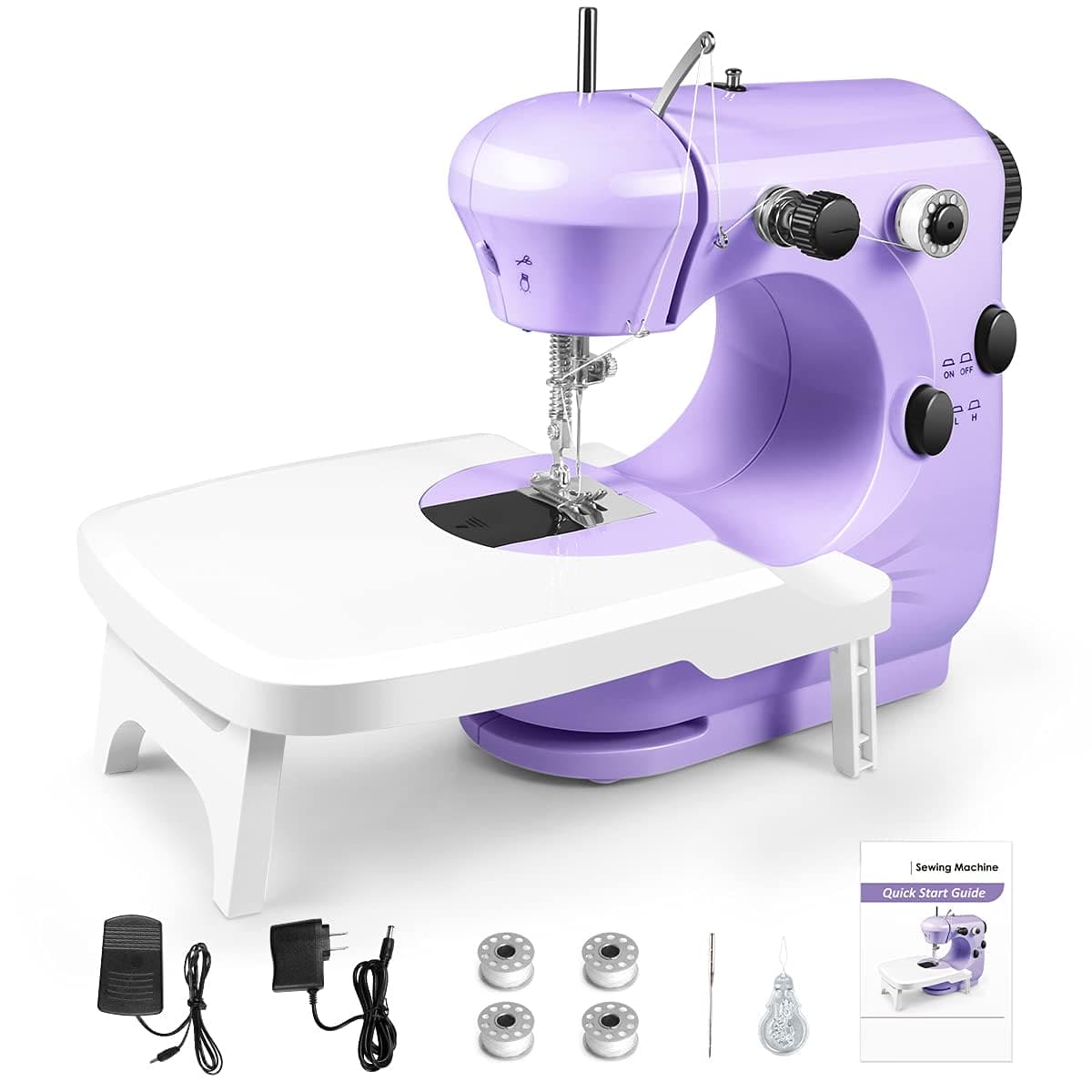 Small Sewing Machine, Sewing Machine for Beginners, Portable Sewing Machines with Extension Table, Adjustable 2 Speed with Foot Pedal with Sewing Kits, Best Gift for Kids Women Household and Travel