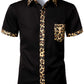 LucMatton Men's Stylish Leopard Print Patchwork Design Short Sleeve Button up Shirt for Club Party Black Leopard Small