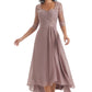 Taupe Mother of The Bride Dresses for Wedding 2023 High Low Tea Length Formal Dress with Sleeves Size 0