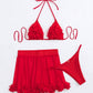 OYOANGLE Women's 3 Pieces Swimsuit Halter Triangle Bikini Swimsuit with Mesh Beach Skirt Cover Up Red XL