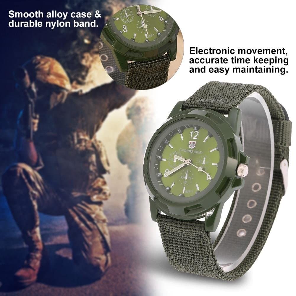 Electronic Digital Wristwatch Military Watch Males Army Durable Nylon Band Sport Wrist Watches(Army Green)