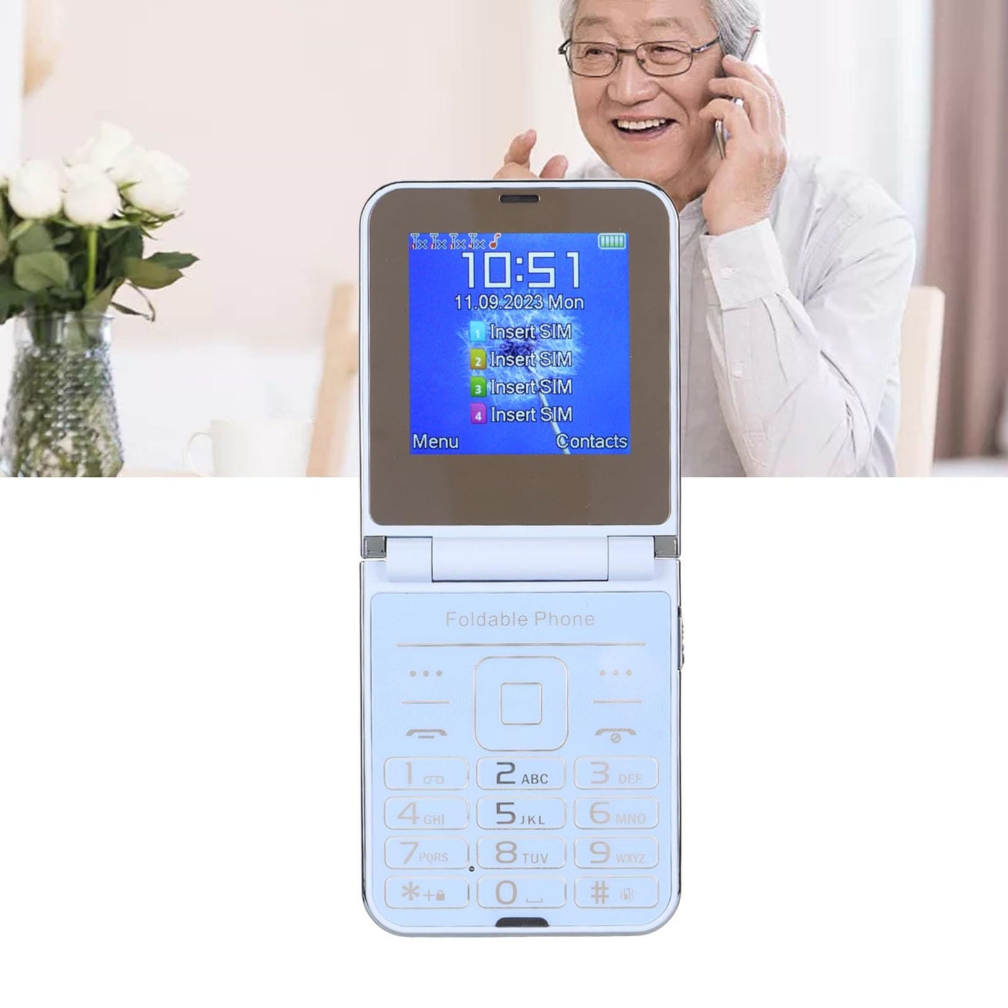 Zyyini 2G Flip Phone for Seniors, Big Button Large Font Eldly Cell Phone, Rectangle Flip Design, Loud Sound Basic Phone, One Key Dial, LED Flashlight, FM, Calendar, Alarm (Blue)