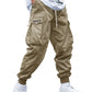 OYOANGLE Men's Casual Drawstring Elastic Waist Flap Pocket Letter Graphic Street Jogger Cargo Pants Khaki L