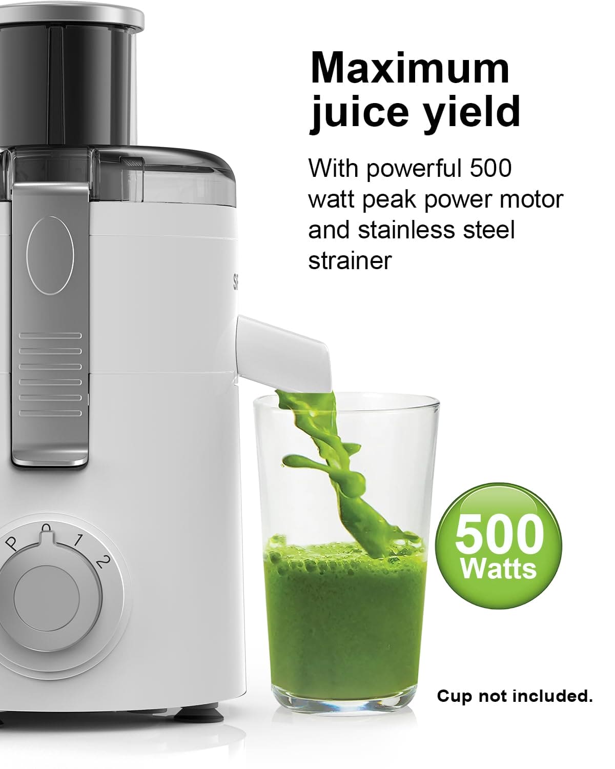 SiFENE Compact Juicer Machines, Centrifugal Juice Extractor for Fresh Fruit & Vegetable Juice, 3-Speed Settings, BPA-Free, User-Friendly & Easy Clean-up, White