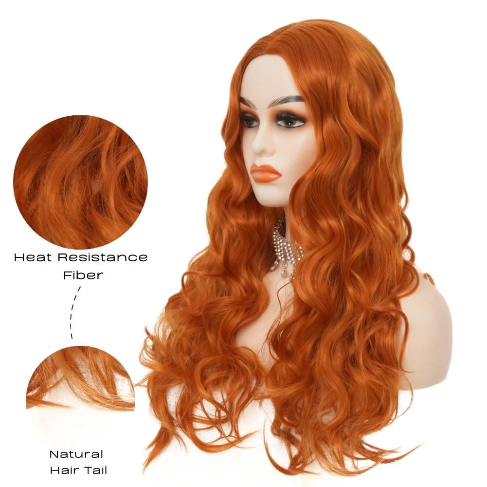 Siudus Ginger Wig Long Curly Wavy Wigs for Women Synthetic Natural Middle Part Copper Red Wig for Daily Party Use