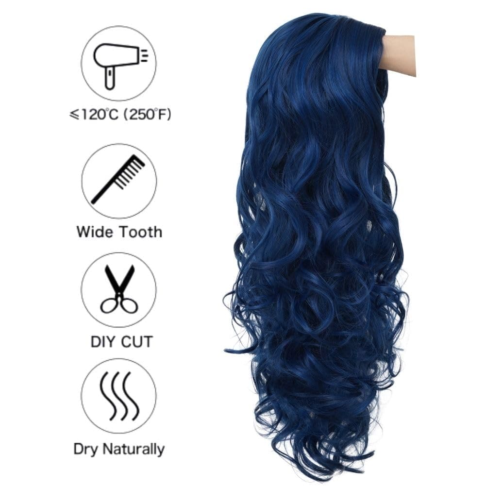 Siudus Blue Long Wavy Wigs for Women Synthetic Curly Middle Part Heat Resistant Fiber Hallowenn Party Costume Wig