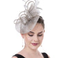 Sinamay Flower Feather Headband Fascinator Wedding Headwear Ladies Race Royal Ascot Pillbox Wedding Cocktail Tea Party Derby Hat for Women(A16-Grey)