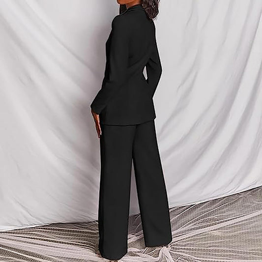 AMhomely Trousers Suit for Women UK Clearance Ladies 2 Piece Outfits Elegant Blazer Sets Solid Open Front Long Sleeves Suit Jacket and Pencil Pants Vintage Wedding Office Work Formal Outfits