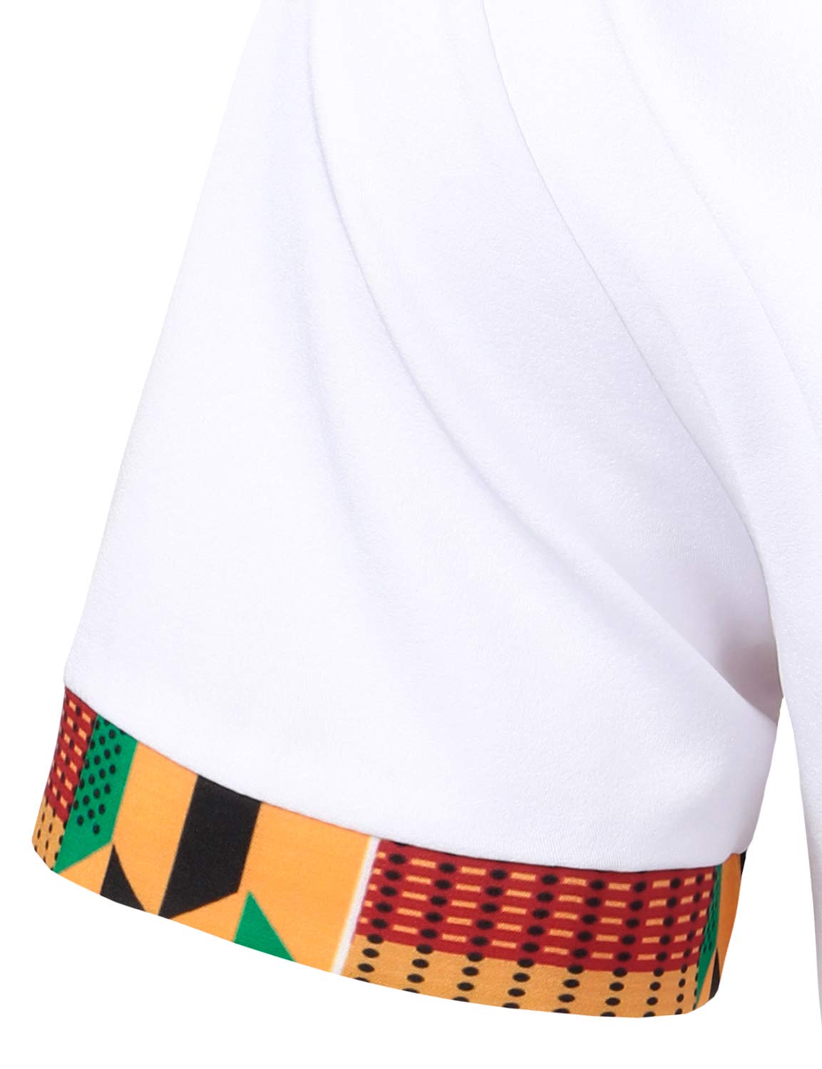 LucMatton Men's African Printed Patchwork Design Short Sleeve Button up Shirt Traditional Dashiki White X-Large