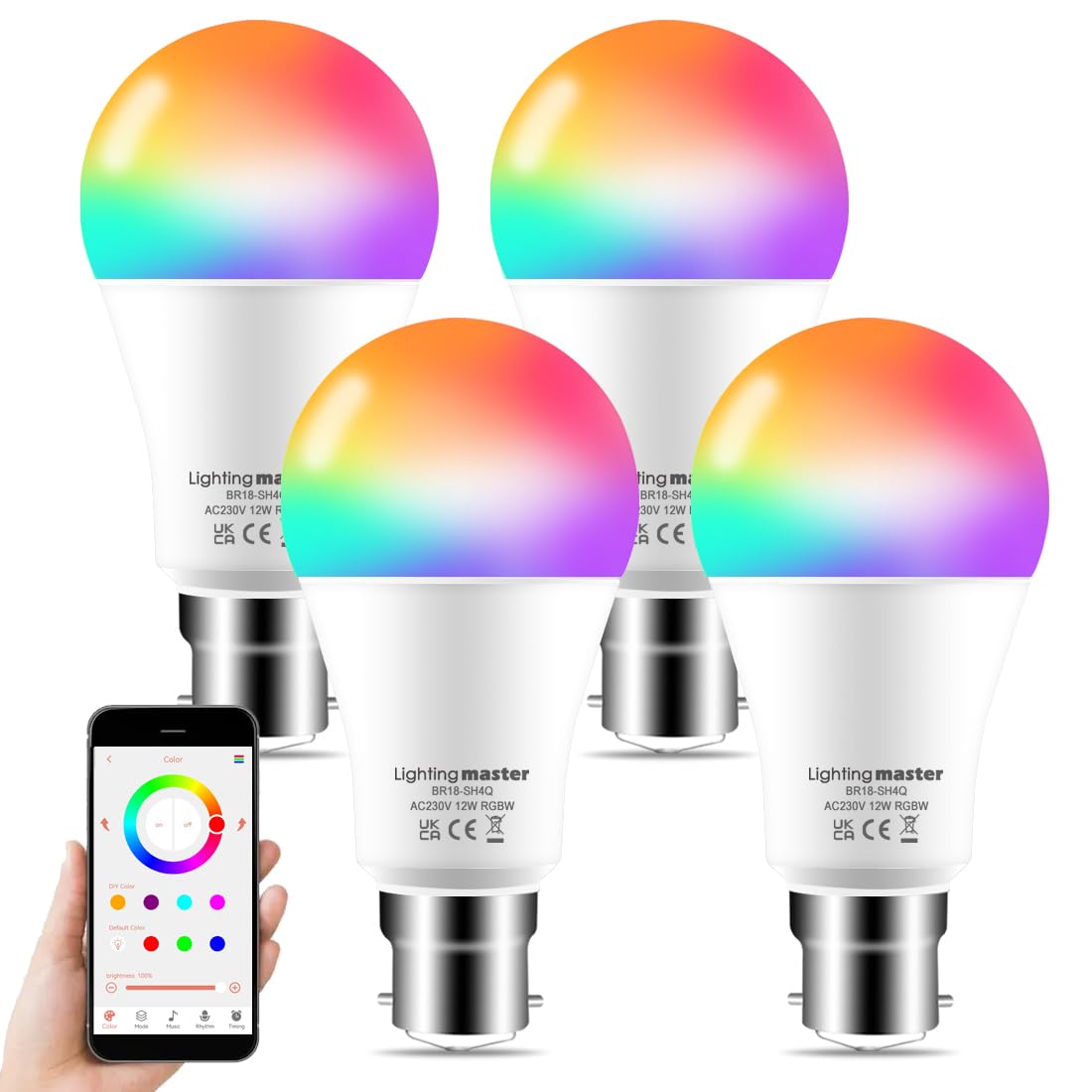 Alexa Light Bulbs 100W Equivalent, Bluetooth Smart Bulb Colour Changing, 16 Million RGB Colours + Warm White(1280LM), B22 Bayonet Led Bulbs with APP and Voice Control (4 Packs)