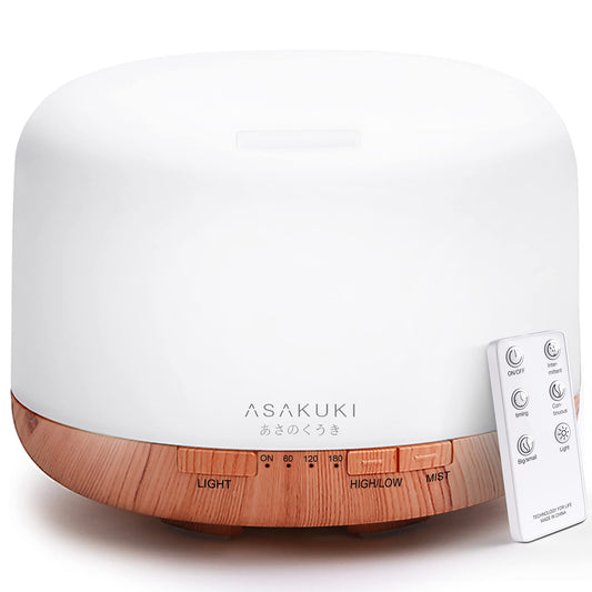 ASAKUKI 500ml Premium, Essential Oil Diffuser with Remote Control, 5 in 1 Ultrasonic Aromatherapy Fragrant Oil Humidifier Vaporizer, Timer and Auto-Off Safety Switch Brown