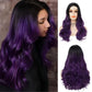 Siudus Purple Ombre Womens Long Wavy Wigs Synthetic Natural Curly Black and Purple Wig for Halloween Daily Use (Purple)