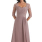 Taupe Mother of The Bride Dresses for Wedding 2023 High Low Tea Length Formal Dress with Sleeves Size 0