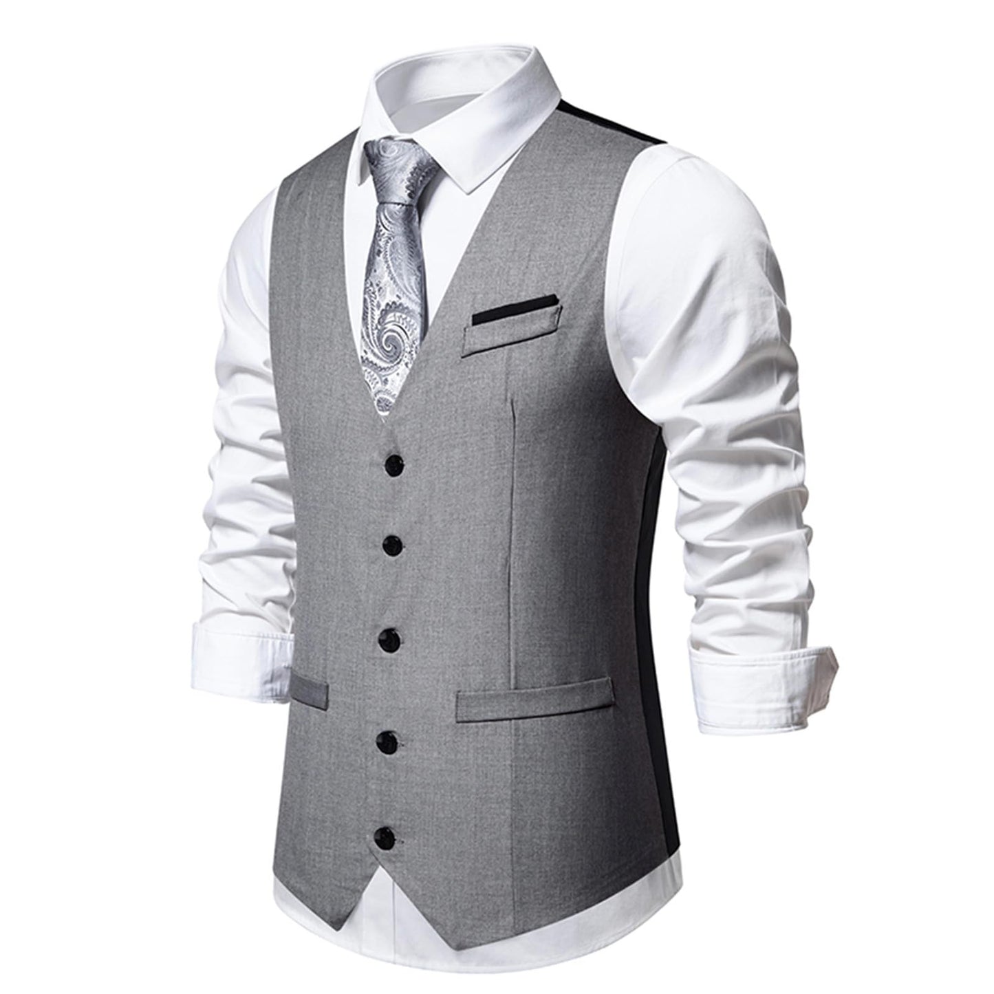 Clearance Men's Formal Plain Waistcoats Classic Casual Business Suit Vest V-Neck Tank Top Sleeveless Undershirts Solid Tuxedo Waistcoat Slim Fit Cotton Vests with Pockets Wedding Party Waistcoat