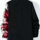 OYOANGLE Men's Colorblock Plaid Print Button Down Long Sleeve Pocket Collared Shirts Top Black and Red M