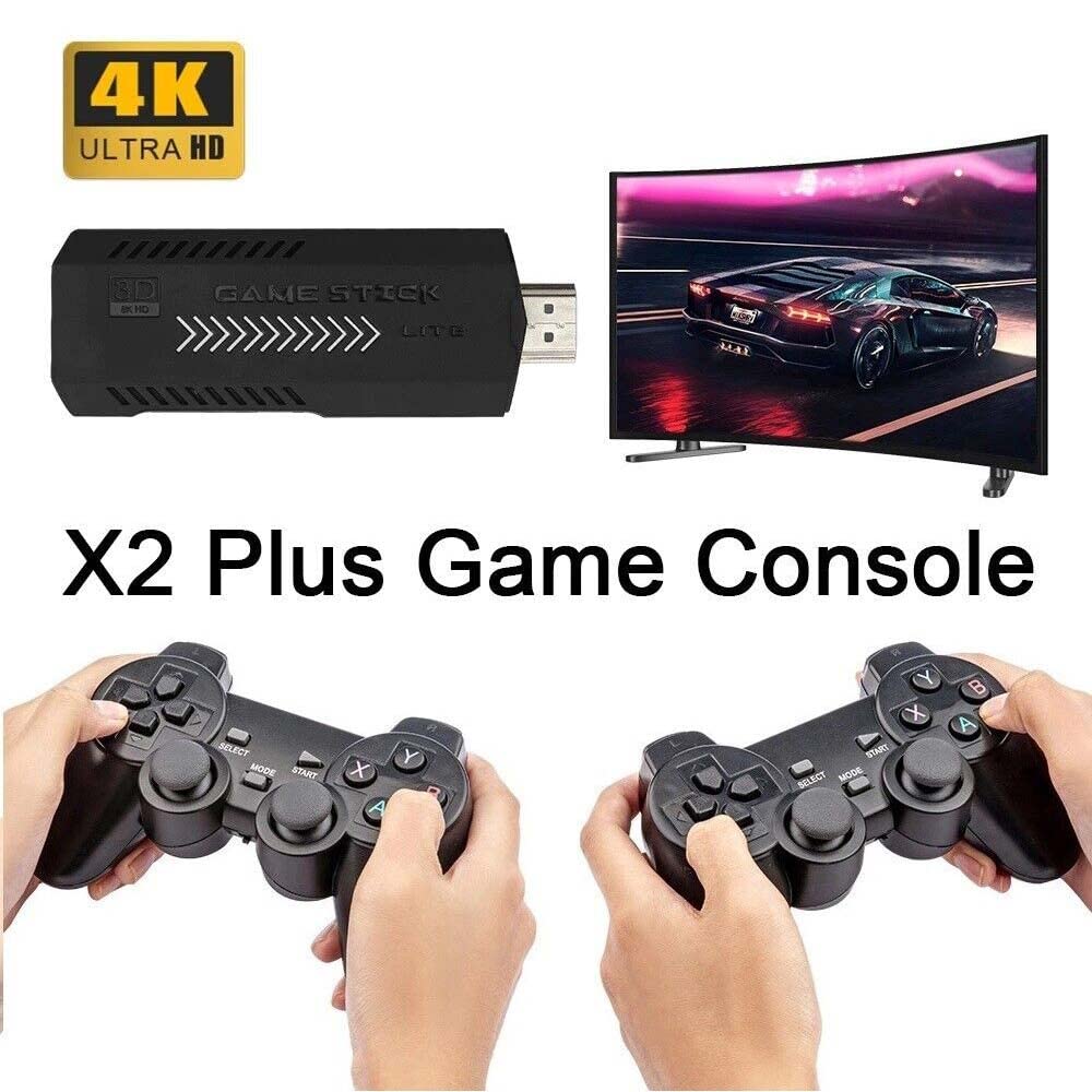 X2 Plus Game Stick Retro Console,Plug & Play Video Game Stick,with Dual 2.4G Wireless Controllers,Built in 40000+ games 128GB