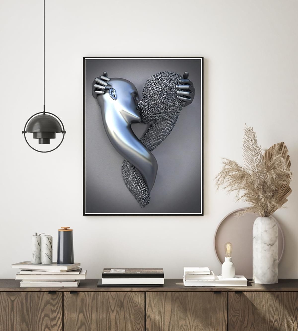 PYNVDD Romantic Hugging Couple Sculpture Poster, 3D Lovers Sculpture Poster, Metal Figure Statue, Art Canvas Painting - Without Frame (3 Pieces, 20 x 30 cm, Figure-3)