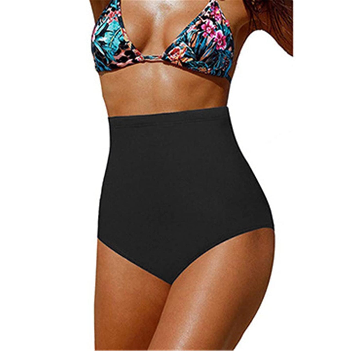 Qianderer Women's Plus Size High Waist Bikini Bottoms Tummy Control Tankini Bottoms Swimsuit Bikini Swimwear Swim Shorts Briefs (Ba Black, XL)