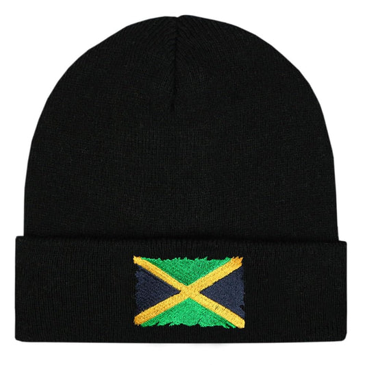 TeddyTs Men's Jamaican Flag Thermal Knit Beanie Hat Black, One Size