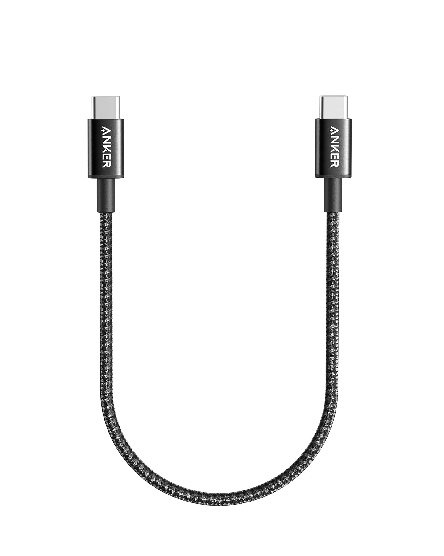 Anker New Nylon USB-C to USB-C Cable (2pack, 1 ft, 60W), USB 2.0 Type C Charging Cable for MacBook Pro 2020, iPad Pro 2020, iPad Air 4, Samsung Galaxy S21, Nintendo Switch, Pixel, LG, and More (Black)