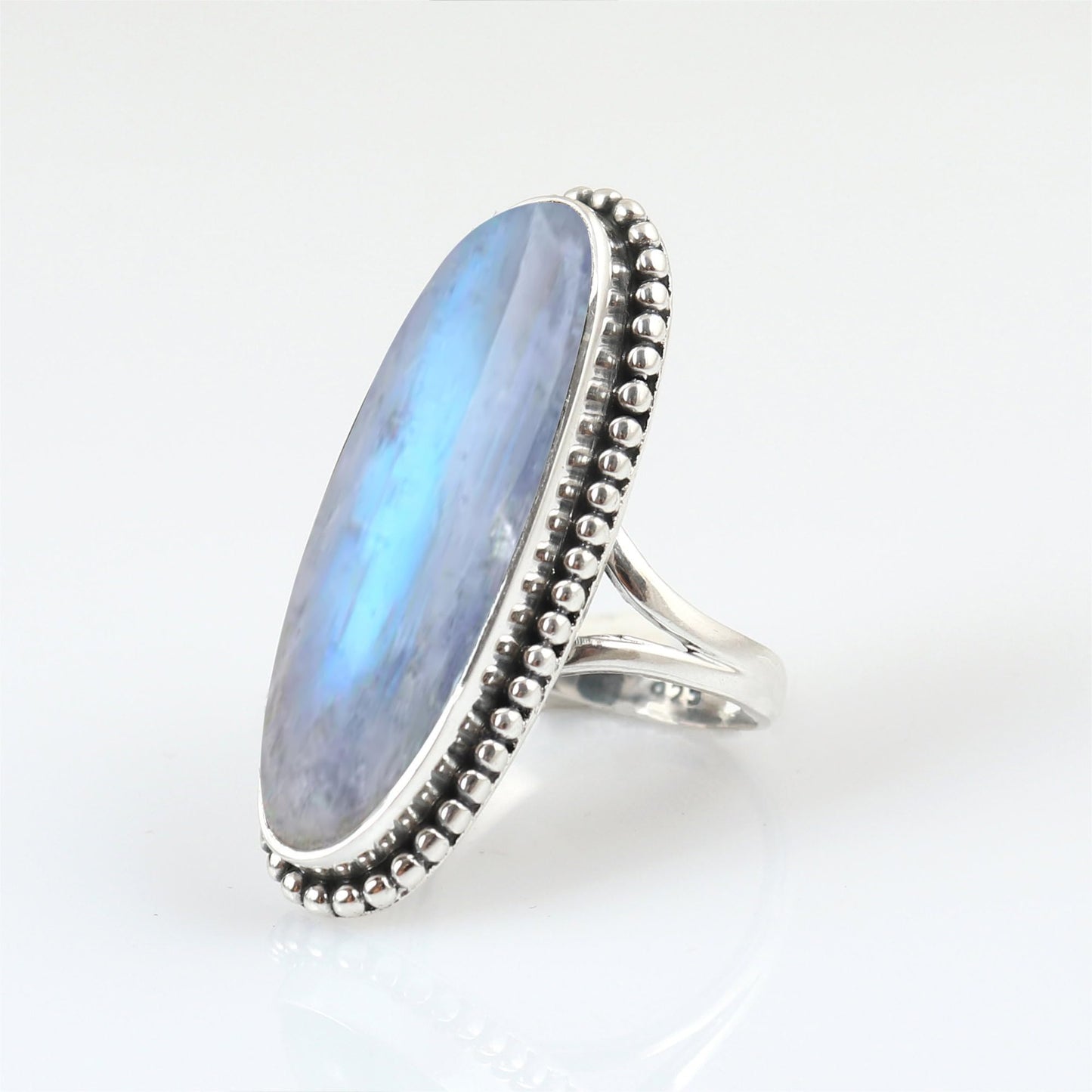 Rainbow Moonstone Gemstone Ring 925 Sterling Silver Handmade Ring For Women Wedding, Engagement Gift For Her Large Oval Stone Boho Ring Bue Flash June Birthstone Moonstone Jewelry Ring By NKG