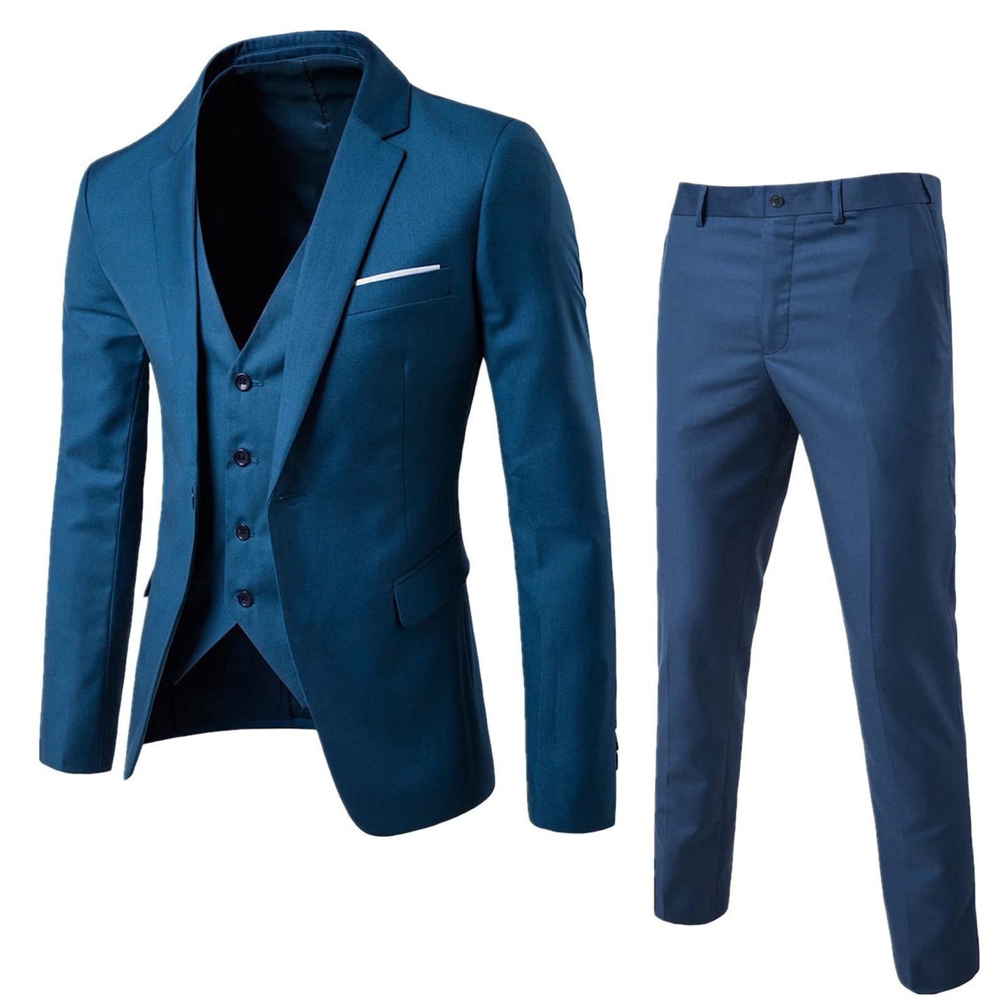 Men's 3 Piece Suit Elegant Solid One Button Slim Fit Single Breasted Business Wedding Party Blazer Jacket Vest Pants Set