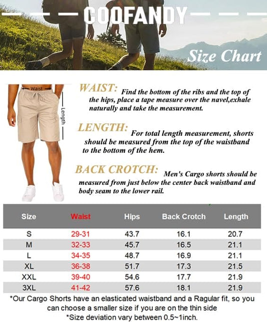 COOFANDY Men's Cargo Shorts Elastic Waist Relaxed Fit Cotton Casual Outdoor Lightweight Work Shorts with Multi Pockets