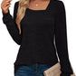 PANOZON Womens Long Sleeve Tops Ladies Square Neck Jumpers Sweatshirts Loose Fit Black XL