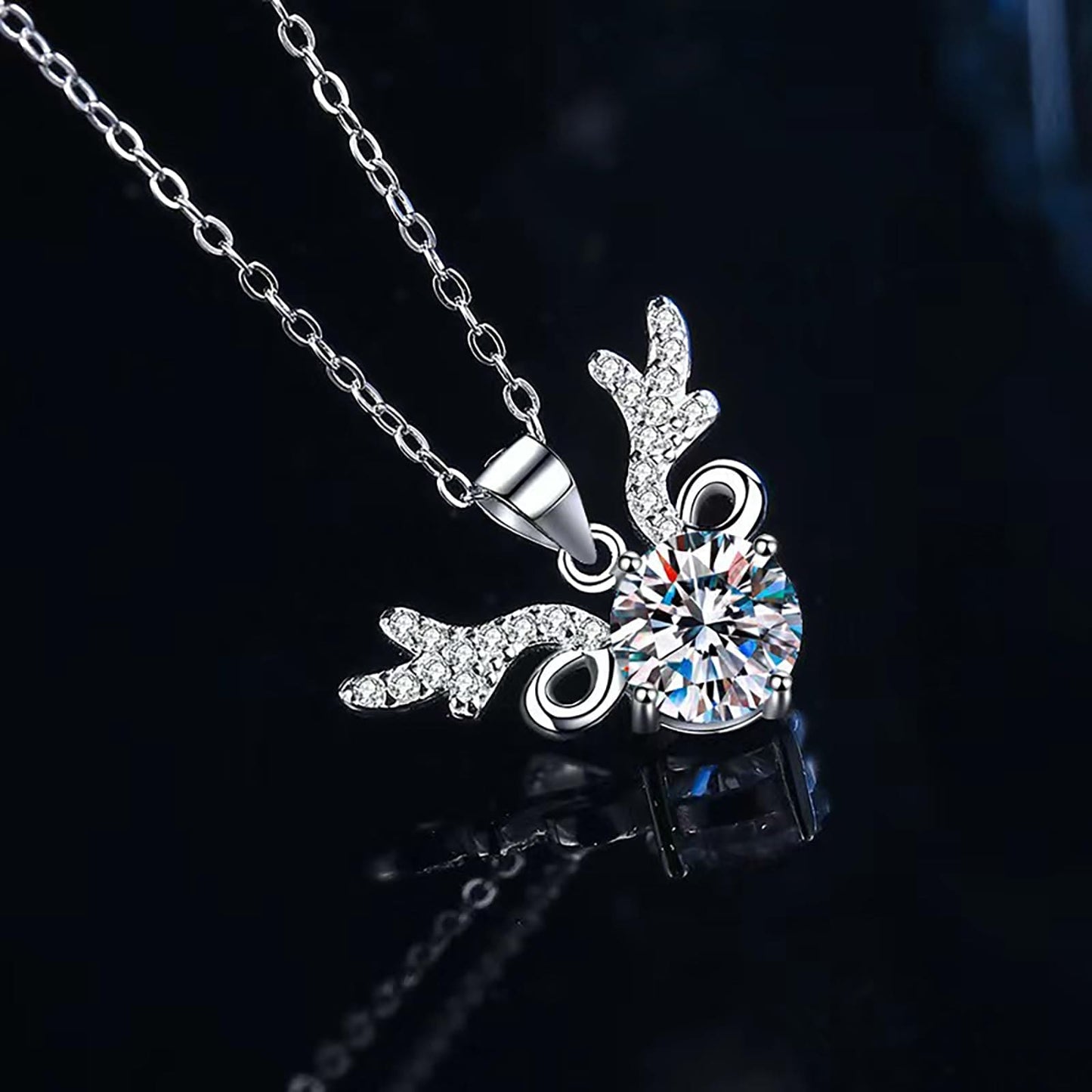 Imwell Angel's Wings Antler Moissanite Pendant Diamond Necklace Fashion Design Necklace For Wife Mother Friend Anniversary Birthday Gifts Jewellery