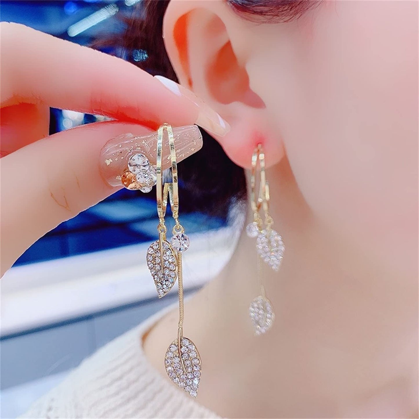 Warehouse Deals Clearance Leaf Gold Dangle Earrings for Women, Cubic Zirconia Drop Earrings Leaf Chandelier Rhinestone Earrings Fashion Jewelry for Women Girls Deals of the Day