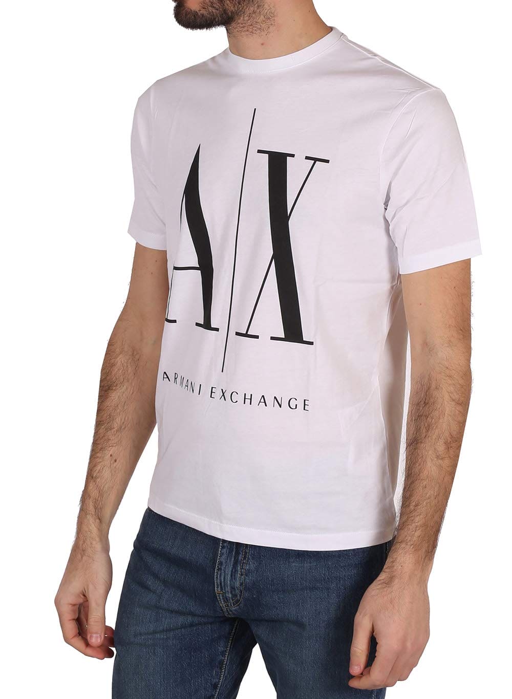 A|X ARMANI EXCHANGE mens Icon Graphic T-shirt T Shirt, White W/Black Print, Medium US