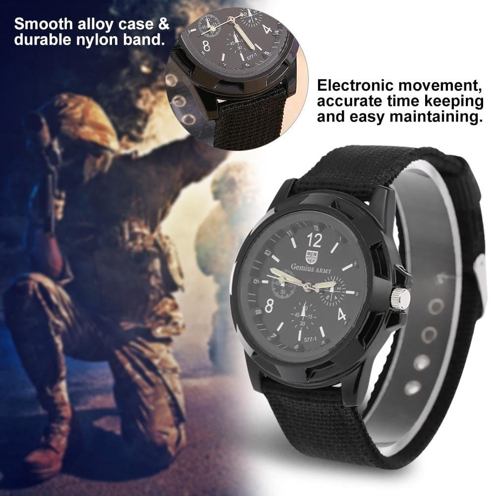 Electronic Digital Wristwatch Military Watch Males Army Durable Nylon Band Sport Wrist Watches(Black)