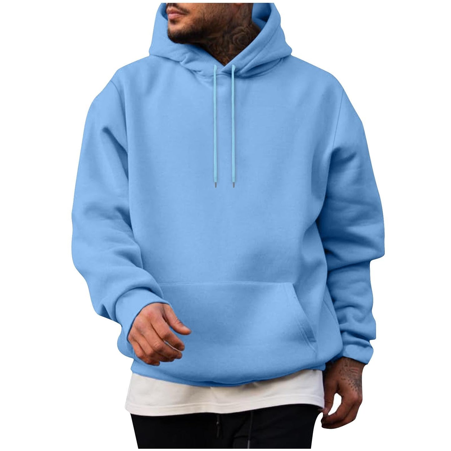 Classic Hoodies for Men UK Clearance, Drawstring Hooded Collar Plain Color Mens Hoodies Fleece Sweatshirt with Pocket Ribbed Cuff Long Sleeve Sweatshirts Dating Office Travel Trendy Workout