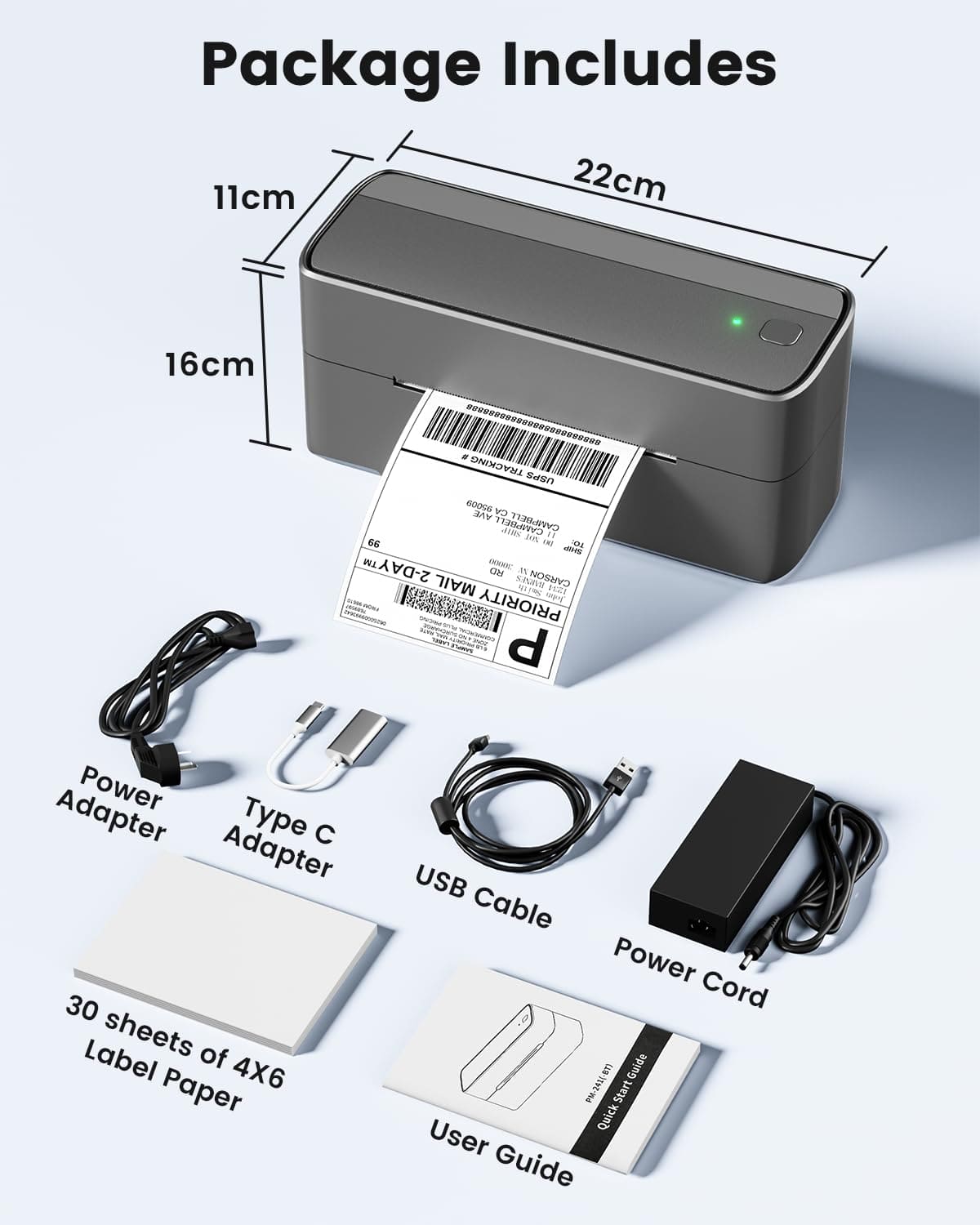 Phomemo 241BT Thermal Printer, Bluetooth Label Printer 4x6, Shipping Label Printer Compatible with Android, IOS And PC, Widely Used for Royal Mail, Hermes, Shopify, Ebay, Amazon, FedEx, UPS. Gray