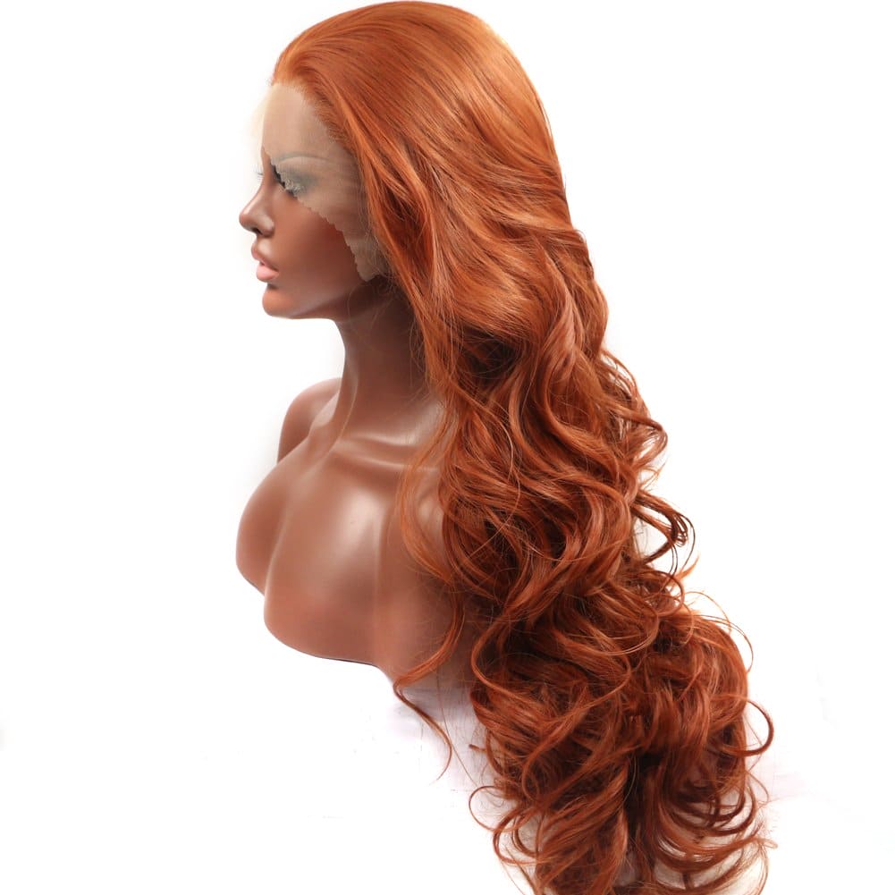 BESTUNG Glueless Copper Red Lace Front Wigs For Women 24 Inches Long Natural Wavy Free Part Lace Front Wigs Heat Resistant Synthetic Hair Wig for Women (copper red)