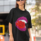 Women's Oversized Baggy Fit Printed Short Sleeve T-Shirts (UK, Alpha, S, Regular, Regular, Black : Lips Printed T-Shirt)