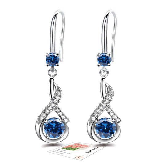 Dark Blue Drop Earrings for Women Dangling, Sterling Silver Dangle Earrings Christmas Earrings, Silver Dangly Earrings Sapphire Earrings September Birthstone Jewellery Gifts for Mum