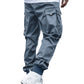 OYOANGLE Men's Casual Drawstring Elastic Waist Flap Pocket Letter Graphic Street Jogger Cargo Pants Dusty Blue L