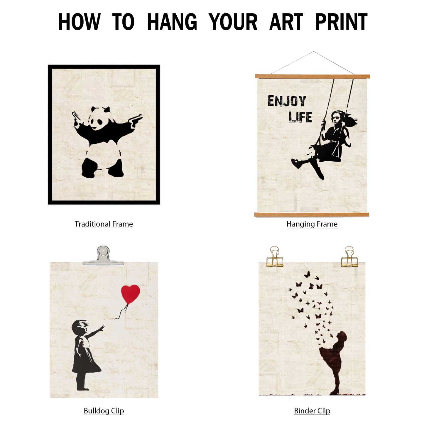 INFUNLY Set of 9 Banksy Wall Art Print Unframed Panda Banksy Canvas Pictures Graffiti Street Wall Art Banksy Posters Inspirational Quotes Street Pop Art Wall Poster 8x10 for Bedroom Living Room