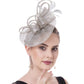 Sinamay Flower Feather Headband Fascinator Wedding Headwear Ladies Race Royal Ascot Pillbox Wedding Cocktail Tea Party Derby Hat for Women(A16-Grey)