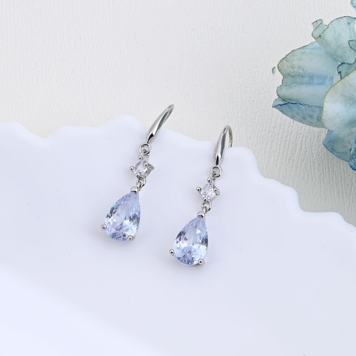 Silver Crystal Dangly Teardrop Earrings for Women, 925 Sterling Silver Drop Earrings with Cubic Zirconia, Handmade Dangle Earrings for Gift