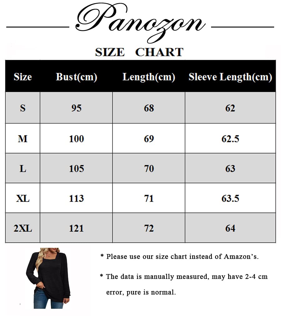 PANOZON Womens Long Sleeve Tops Ladies Square Neck Jumpers Sweatshirts Loose Fit Khaki XL