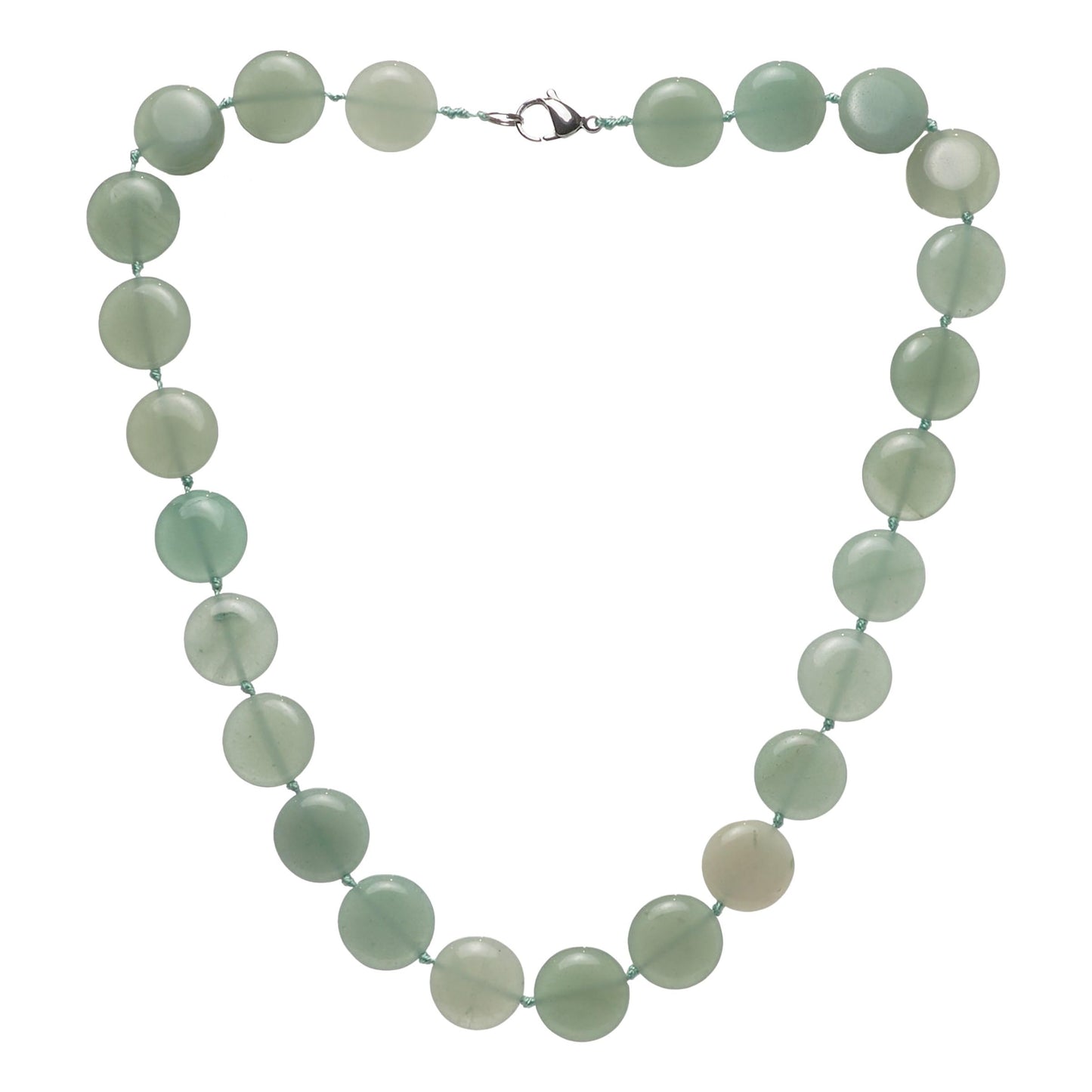 TreasureBay Handmade Beaded Necklace for Women and Girls | 16mm Round Disc Shape Beads Natural Gemstones Healing Crystal Jewellery Necklace (Green Aventurine)